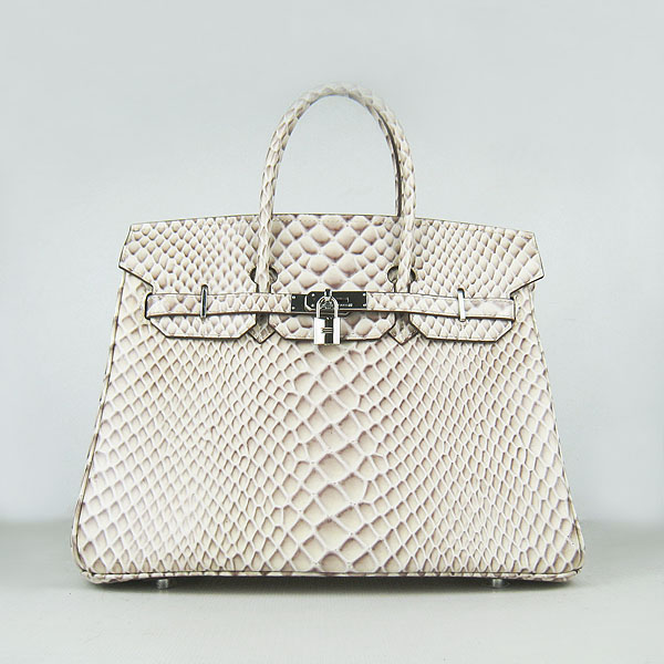 High Quality Fake Hermes Birkin 35CM Fish Veins Leather Bag Cream 6089